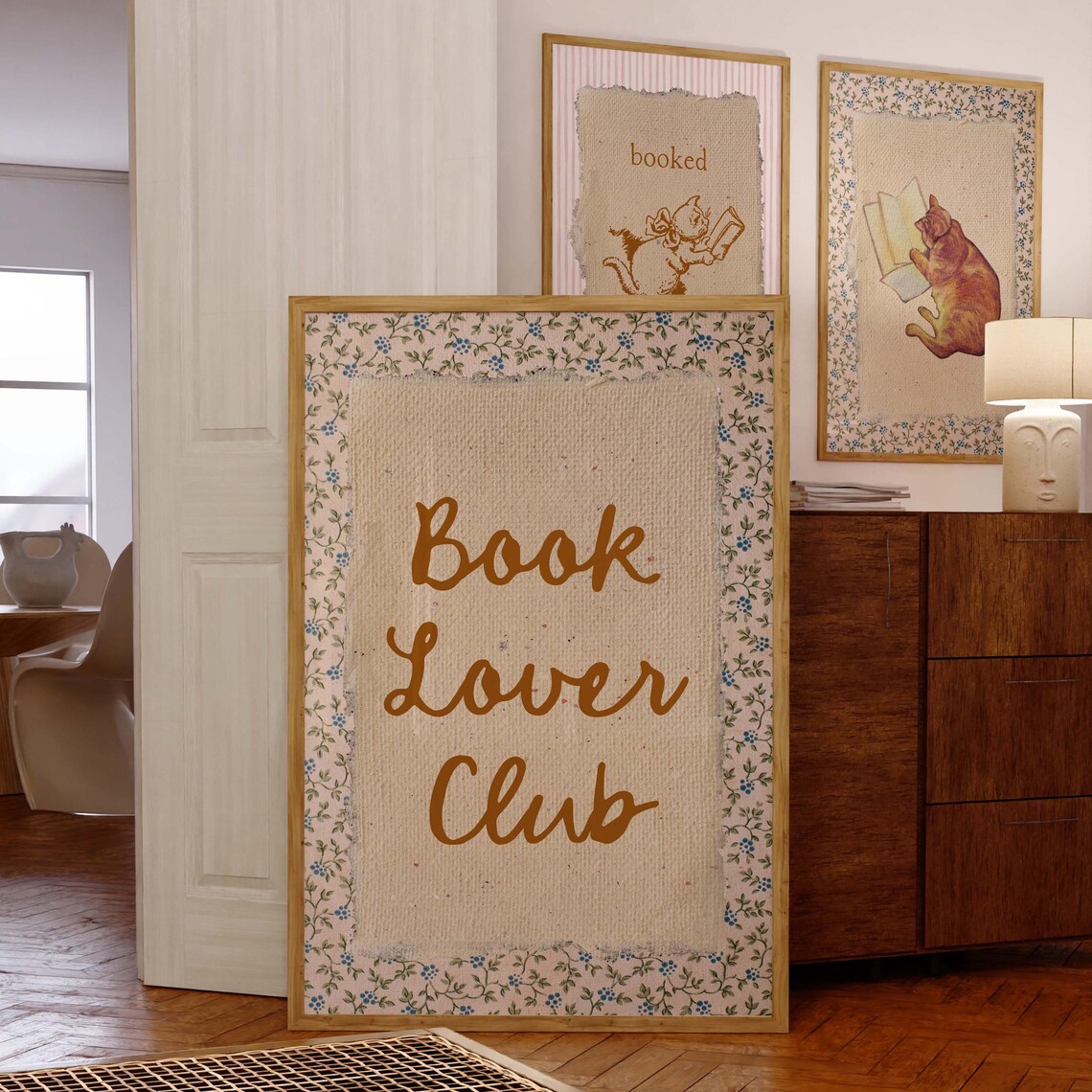 Hand-Lettered Book Lover Club Script Vintage Floral Mat Poster - Image 5