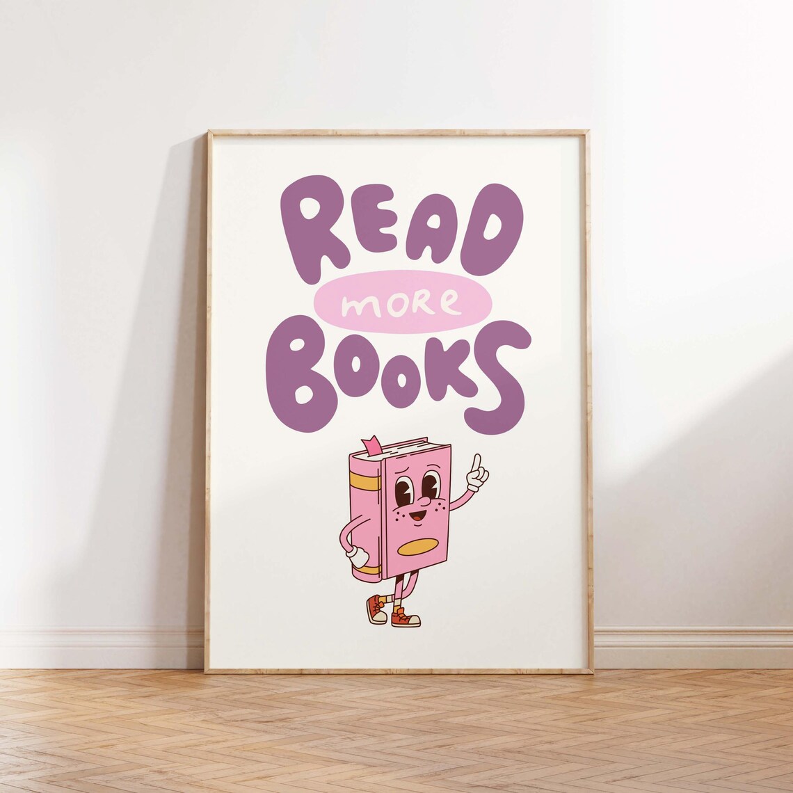 Read More Books Purple Bubble Letters Retro Book Mascot Poster