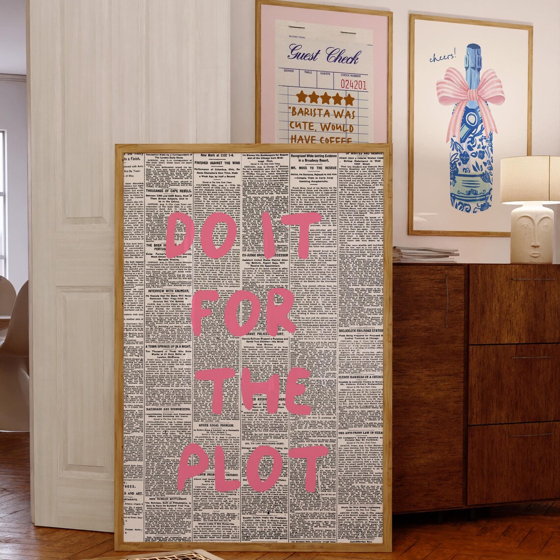 Do It for the Plot Bold Pink Quote on Vintage Newspaper Poster - Image 4
