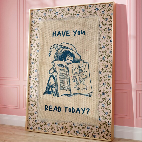 Vintage Book Art, Cute Reading Poster