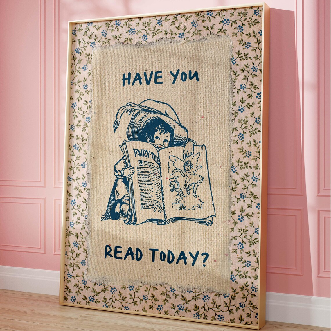 Vintage Book Art, Cute Reading Poster
