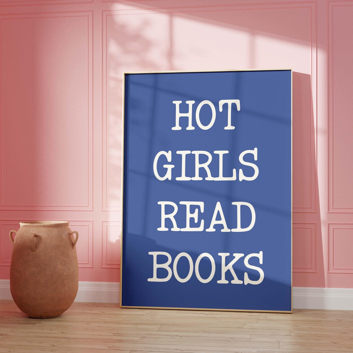 Hot Girls Read Books Bold White on Cobalt Blue Typography Poster - Image 3