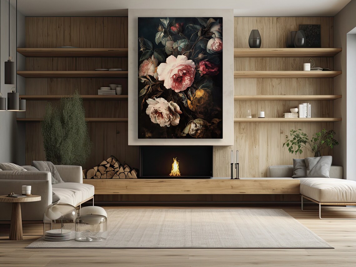 Dark Moody Roses Dutch Master Style Vintage Floral Still Life Gothic Wall Art - Image 2