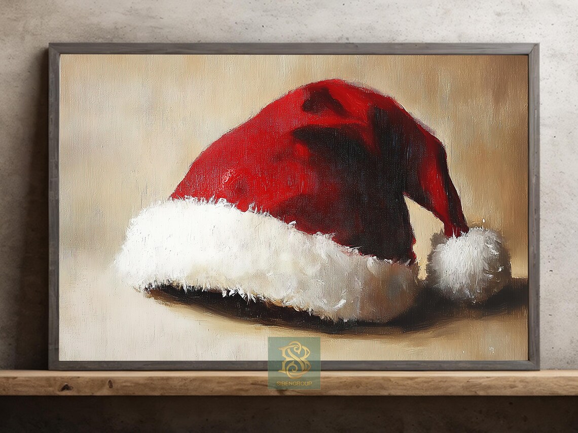 Vintage Santa Hat, Cozy Christmas Poster Print