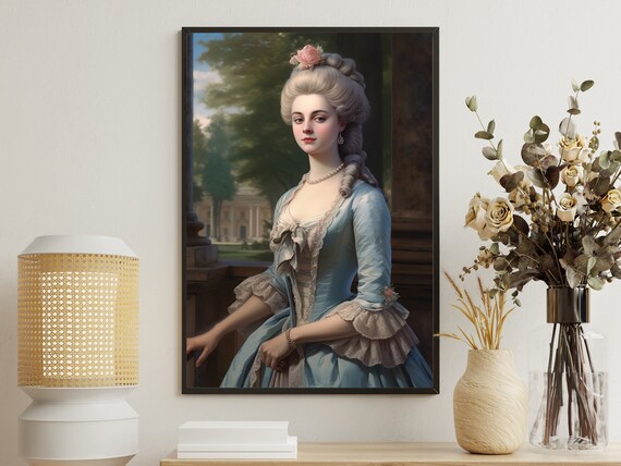 Regency Lady Blue Gown Garden Window Classic Rococo Portrait Art Poster