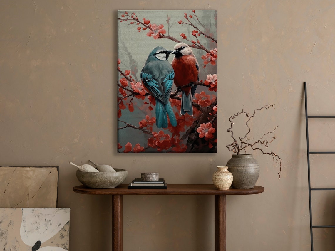 Vintage Couple Bird Painting Love Bird Art Print Bird Print Gothic Floral Bird Poster Print Bird Wall Decor Animal Art Print - Image 4