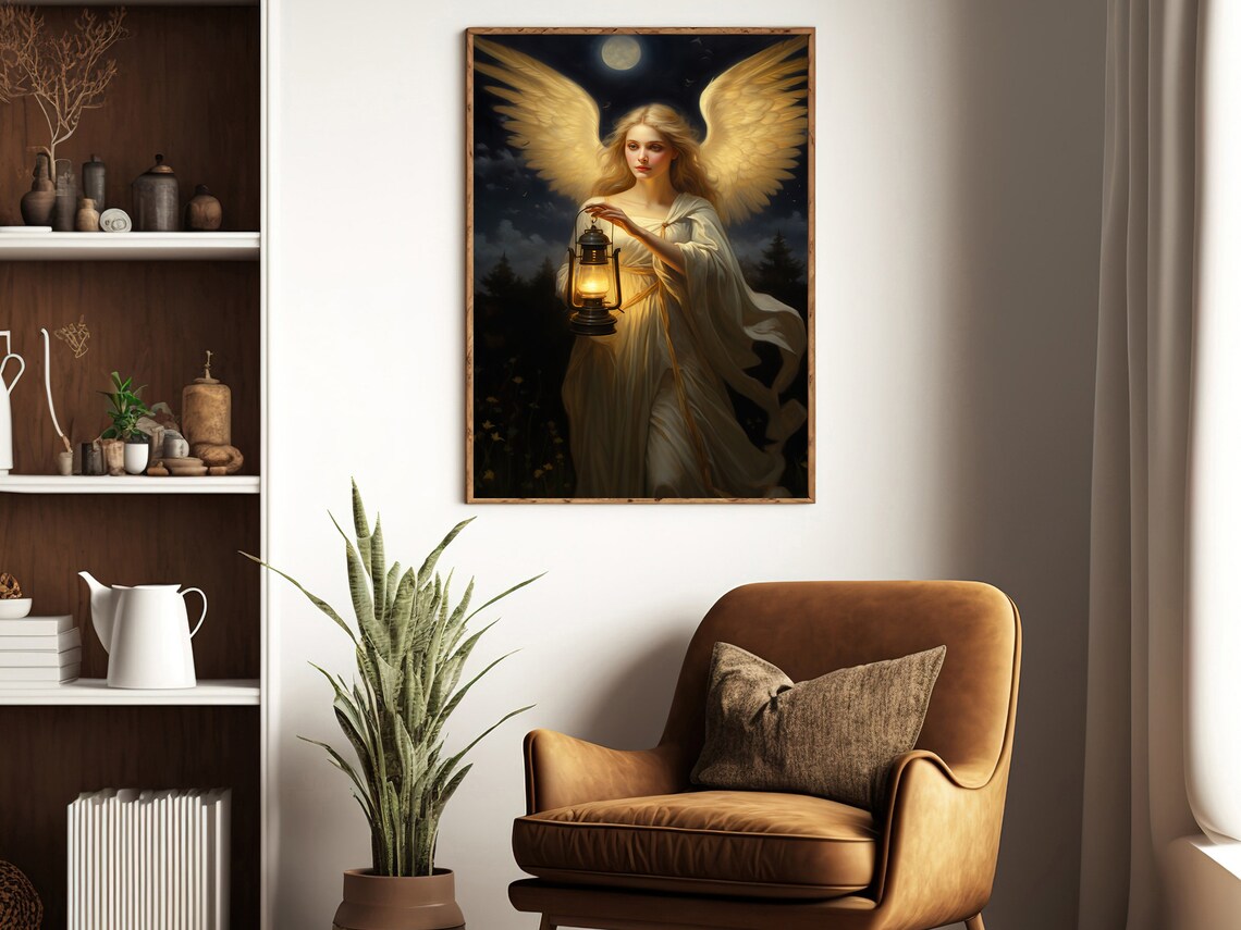 Vintage Angel Holding a Lantern Religious Art Print - Image 3