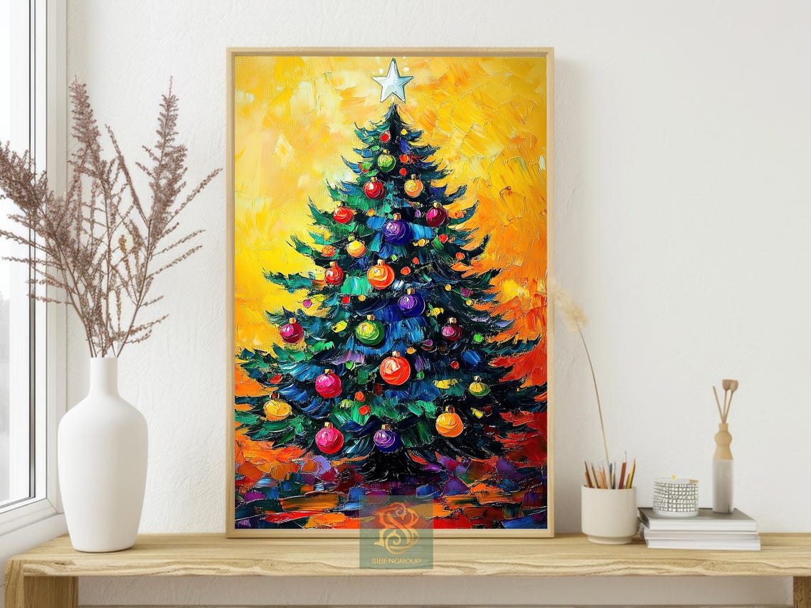 Colorful Impasto Christmas Tree With Bright Ornaments Art Poster - Image 4