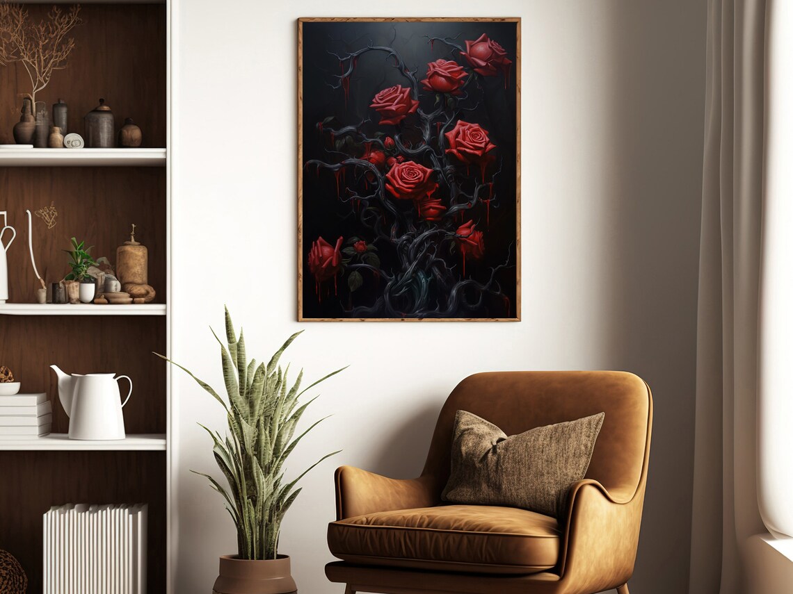 Dark Roses Still Life Art Print, Gothic Dark Academia - Image 2