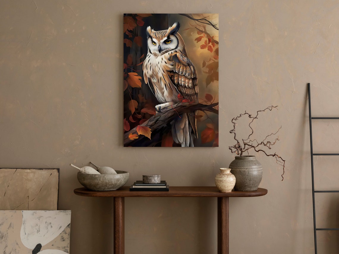 Vintage Autumn Owl Painting Retro Owl Art Print Owl Print Bird Art Print Floral Animal Poster Print Wild Animal Art Print - Image 2