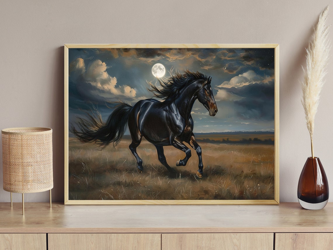 Vintage Black Horse Painting Horse Art Print Horse Print Animal Poster Print Animals Wall Art
