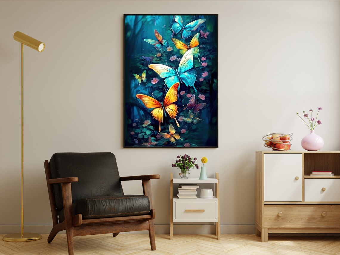 Colorful Butterflies and Flowers Gothic Art Print - Image 2