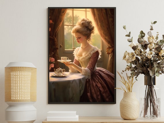 Vintage Victorian Women Enjoying Tea Party Art Print Classic Victorian Beauty Poster Print