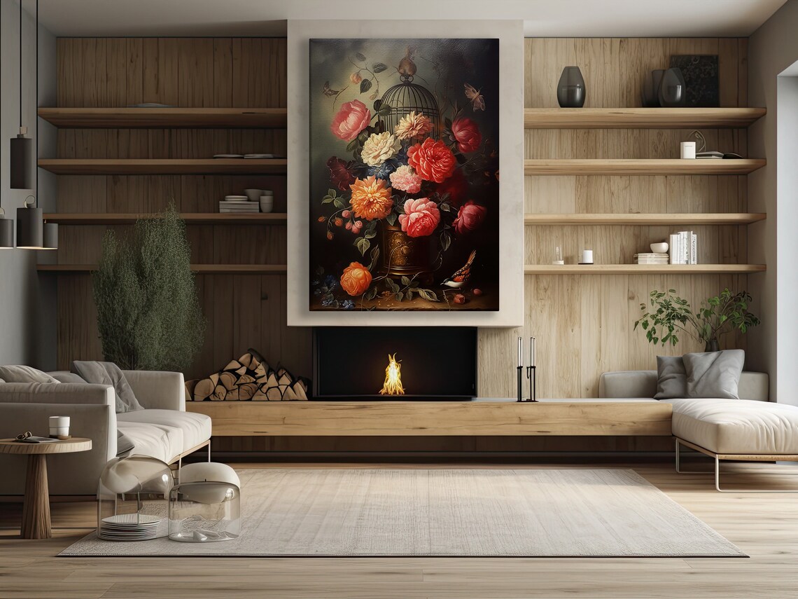 Dutch Master Floral Still Life Roses Birdcage Butterflies Classic Oil Art Poster - Image 2
