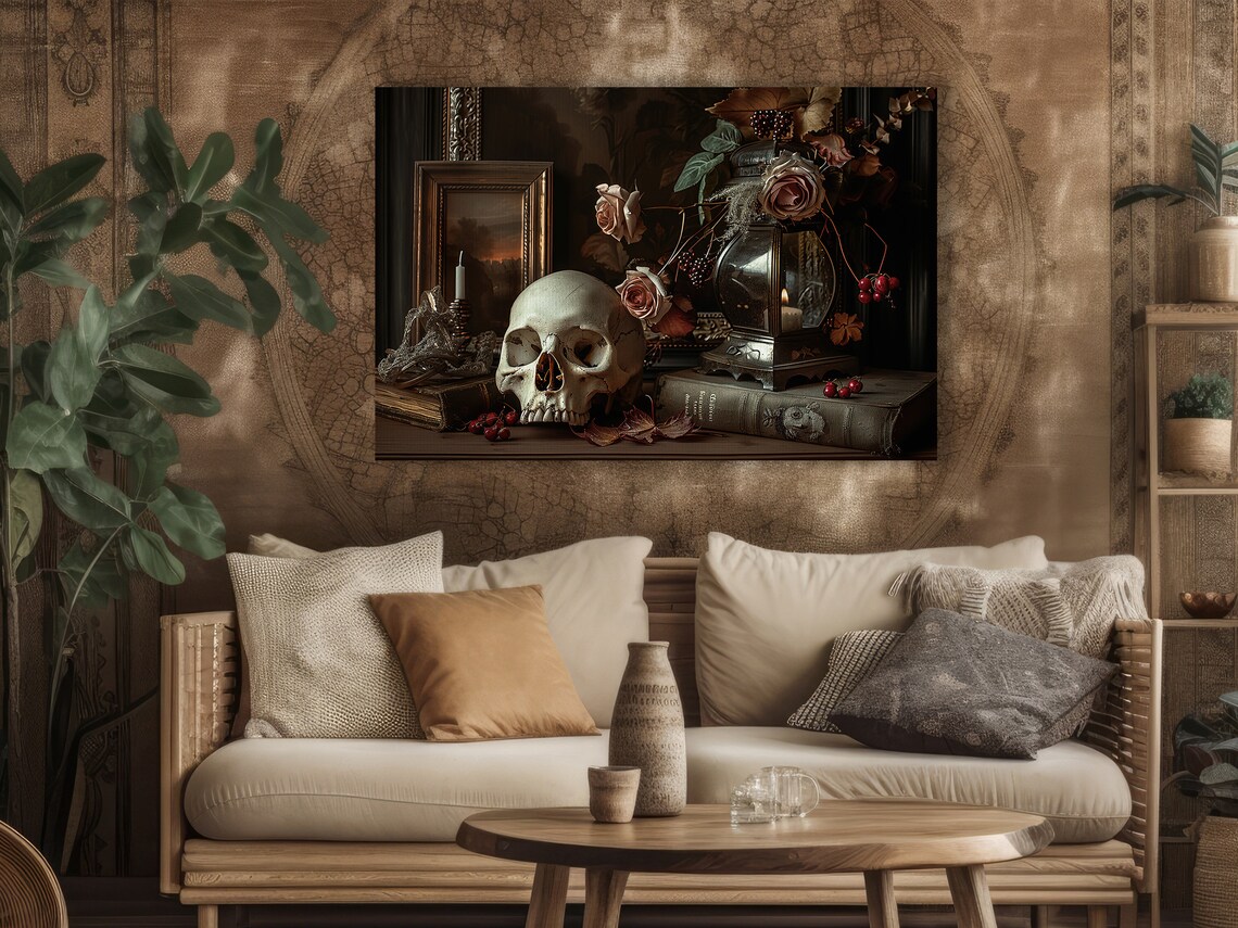 Dark Skull And Flowers, Dark Academia Poster Print - Image 2