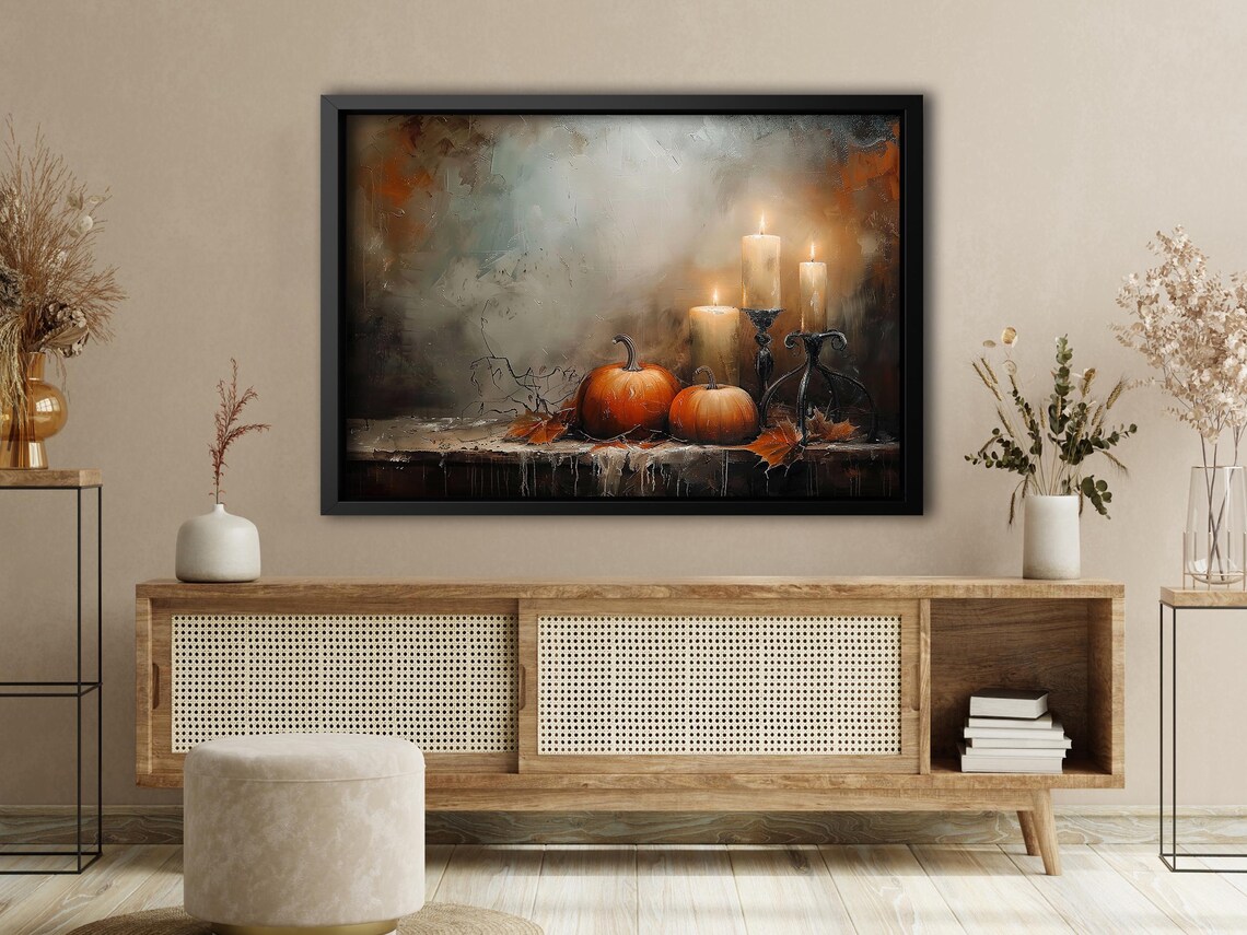 Cottage Candle Light and Pumpkins, Gothic Halloween Art Print - Image 2