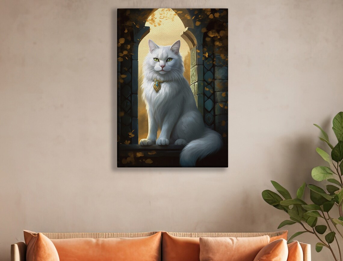 Royal White Longhair Cat With Jeweled Collar In Golden Archway Animal Poster - Image 2