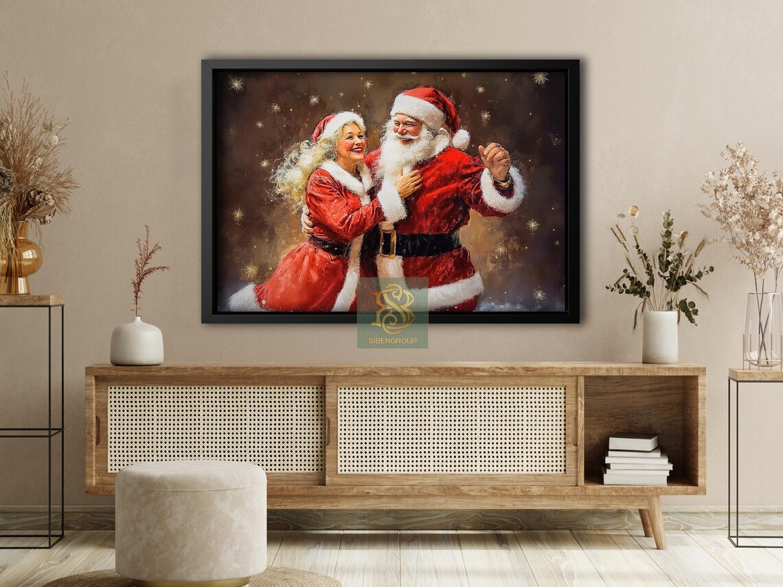 Mrs Claus and Jolly Santa Christmas Art Print - Image 4