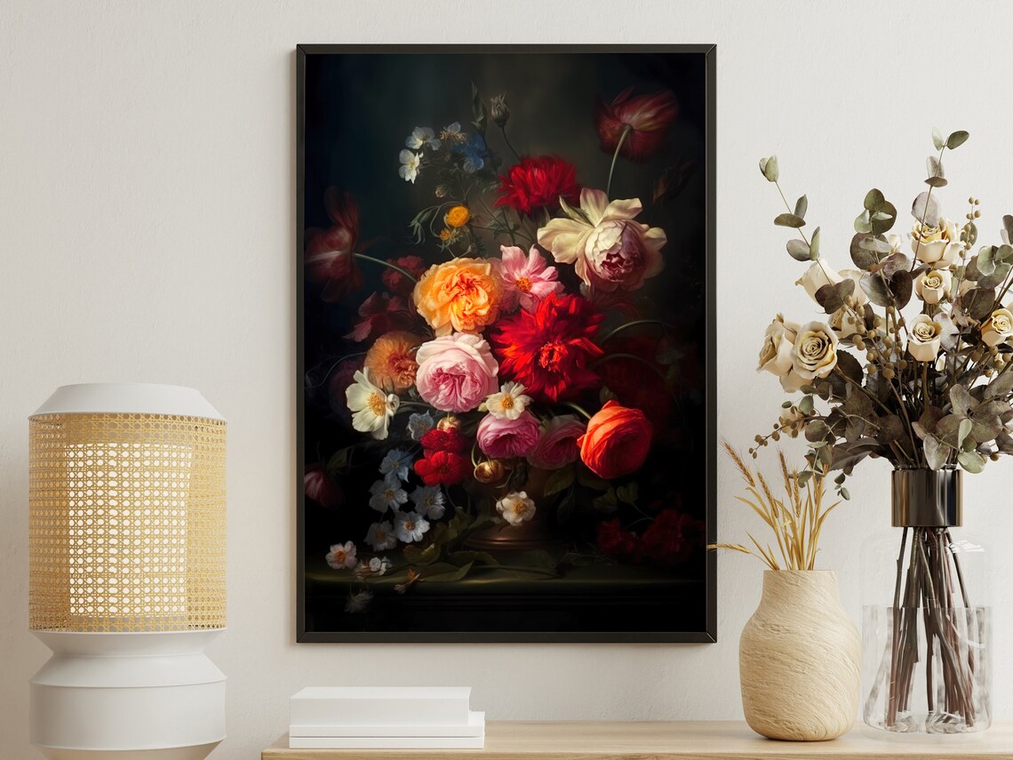 Wild Flower Still Life Painting Flower Art Print Dark Flowers Print Gothic Art Print Dark Academia Art Print Dark Flowers Poster