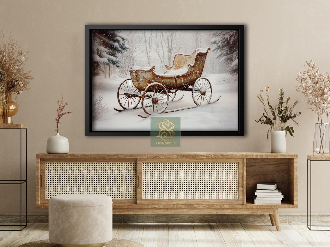 Vintage Santas Sleigh, Cottage Winter Poster, Christmas Decor - Image 4