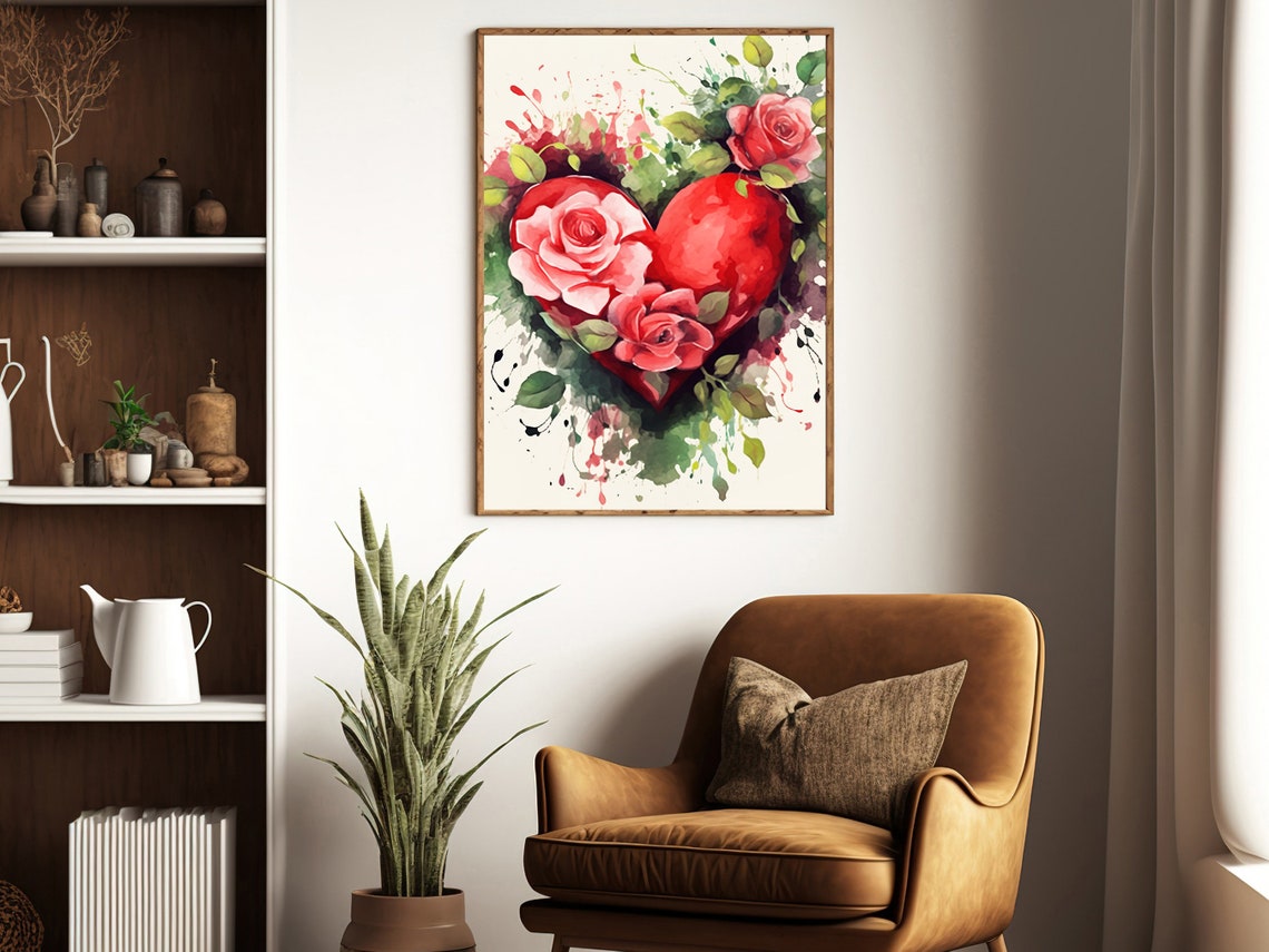 Floral Heart Watercolor Painting Heart Love Art Print Flowers Print Flowers Wall Decor Rose Poster Print Valentine Flowers Decor - Image 3