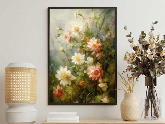 Dreamy Wildflower Meadow Daisies Cosmos Soft Pastel Vintage Floral Poster
