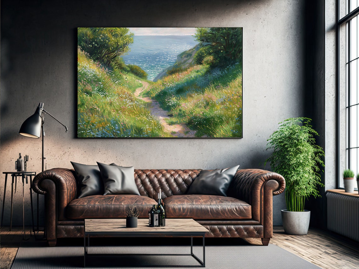 Wildflower Path Down To Sparkling Sea Coast Impressionist Poster - Image 3