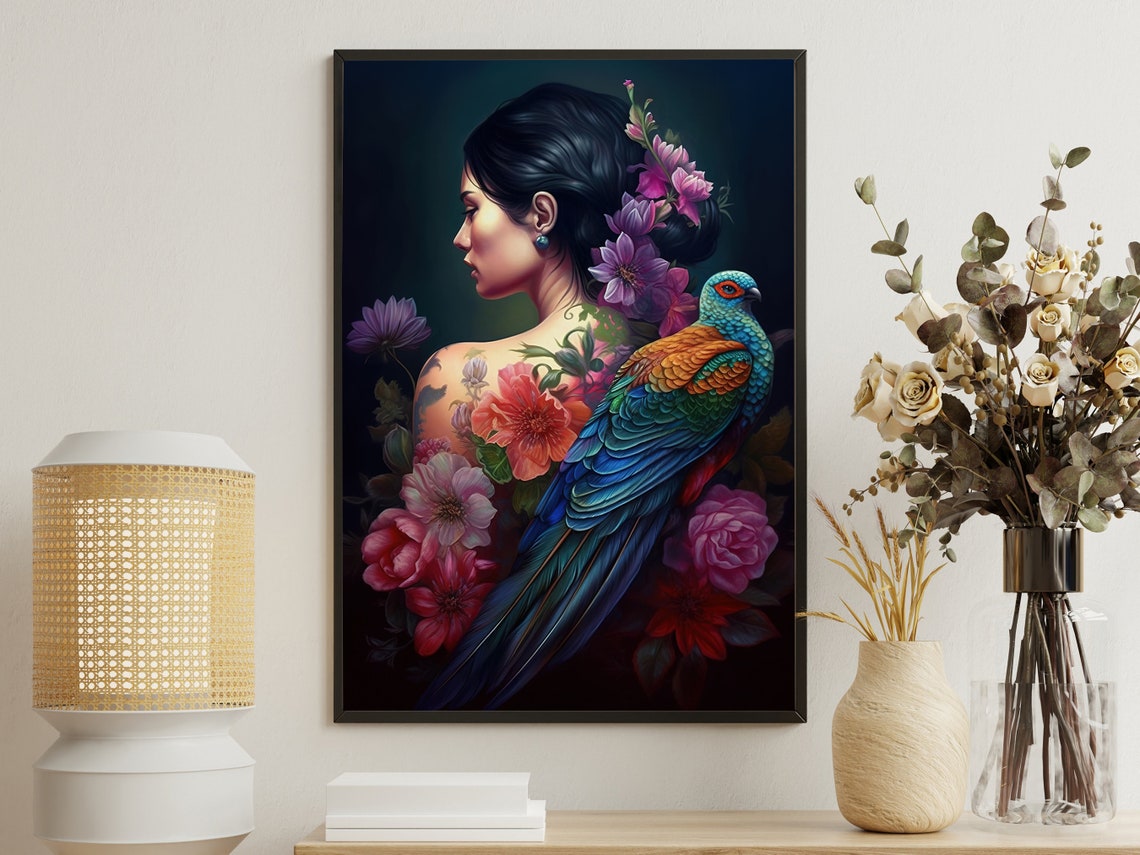 Vintage Tattoo Woman Painting Artist Woman Art Print Tattoo Print Dark Academia Art Gothic Art Print Dark Woman Poster Print