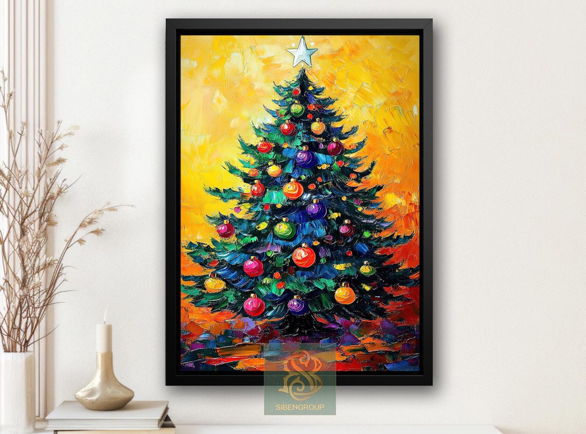 Colorful Impasto Christmas Tree With Bright Ornaments Art Poster