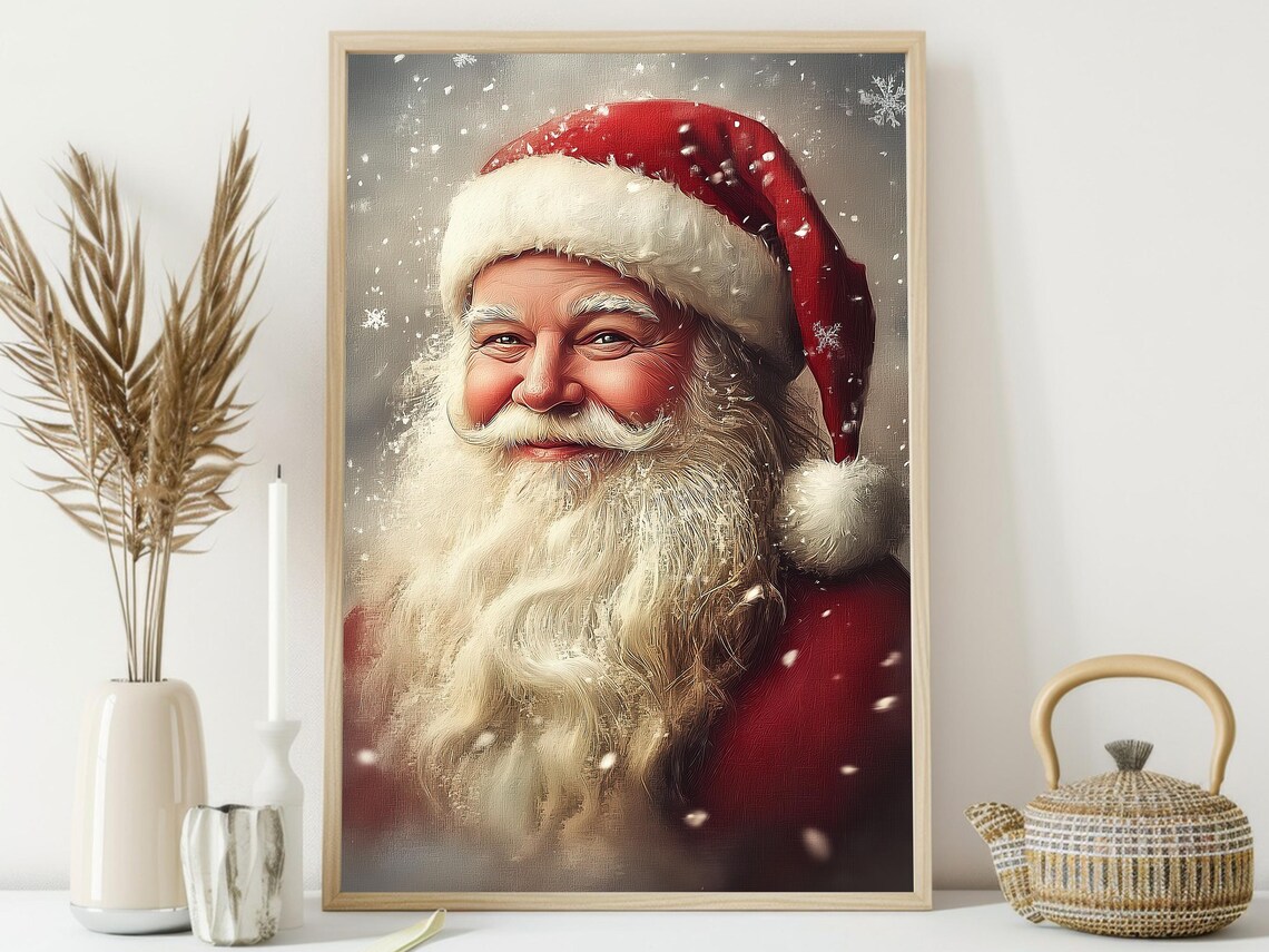 Vintage Santa Portrait Painting, Christmas Art Print - Image 3