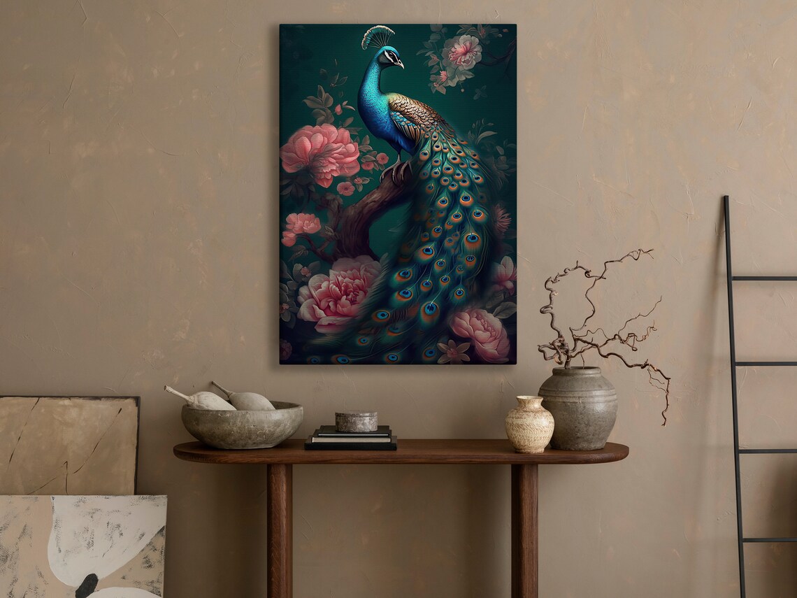 Floral Peacock Painting, Gothic Animal Art Print - Image 3