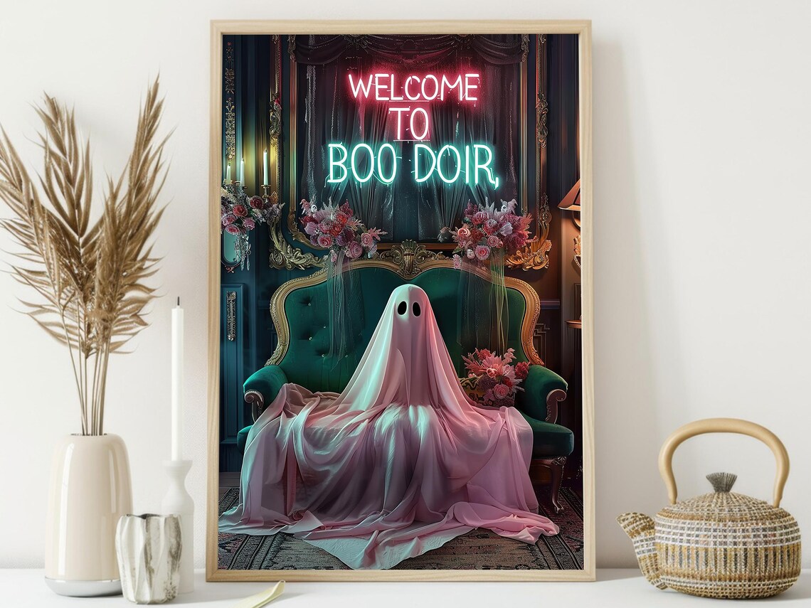 Boo Ghost Art Print, Cute Halloween Room Decor - Image 3