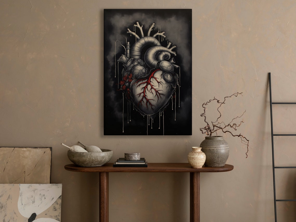 Detailed Anatomical Human Heart Dripping Black Red Gothic Art Poster - Image 3