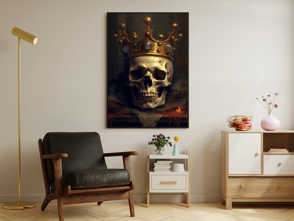 Crowned Skull Gold Royal Crown Dark Gothic Vanitas Art Poster - Image 2