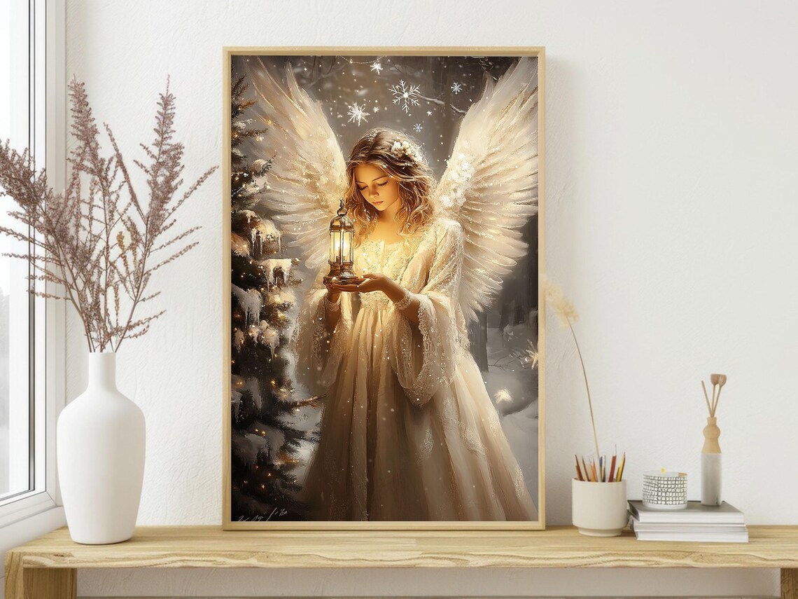 Vintage Christmas Angel Art Print, Christian Decor - Image 3