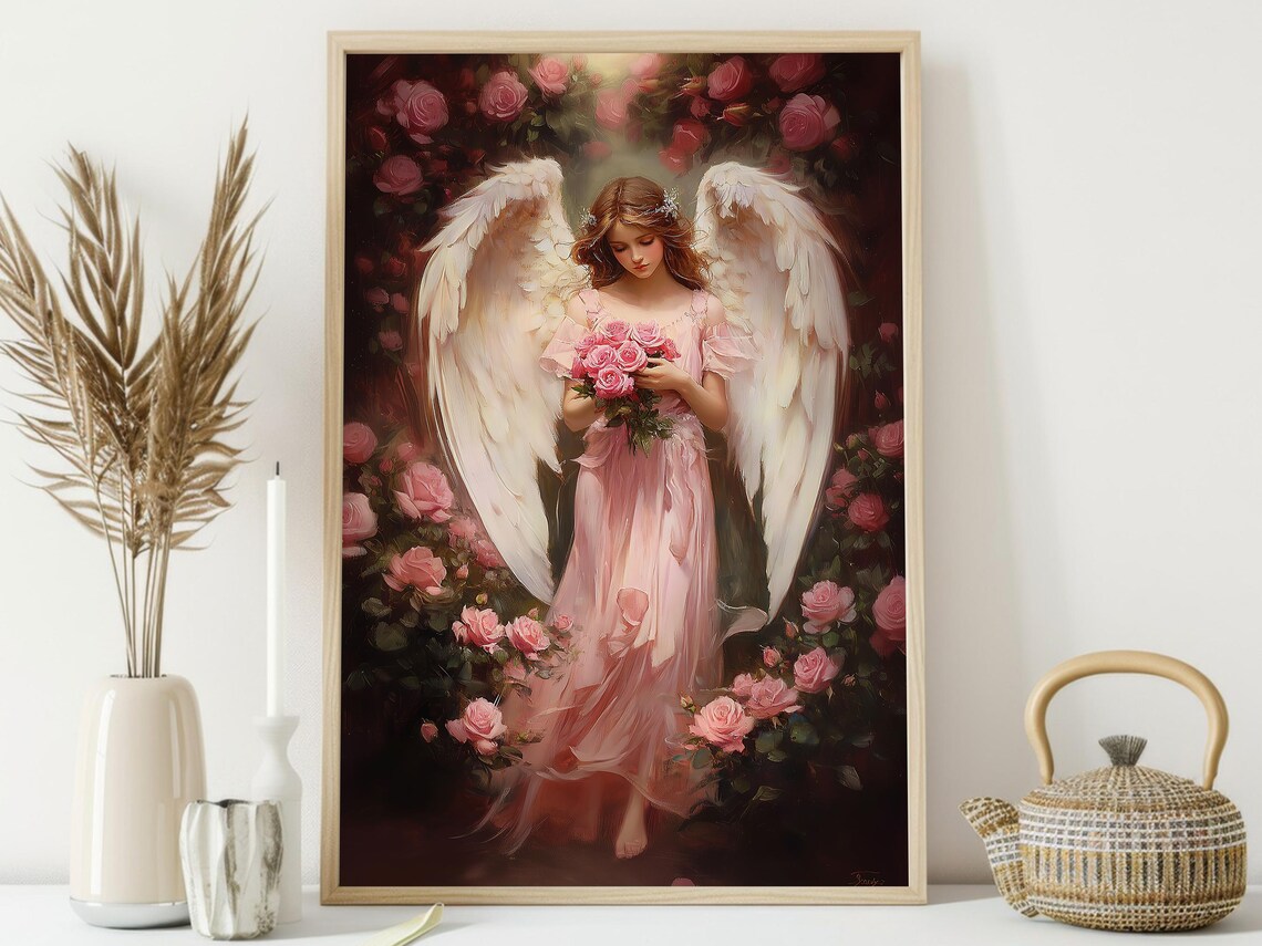 Vintage Angel Painting, Celestial Spiritual Art Print - Image 3