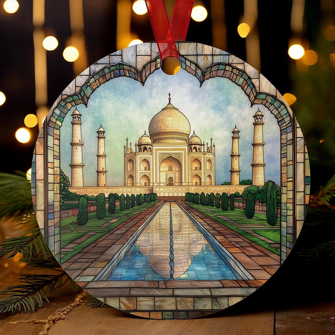 Taj Mahal Stained Glass Style Christmas Art Print