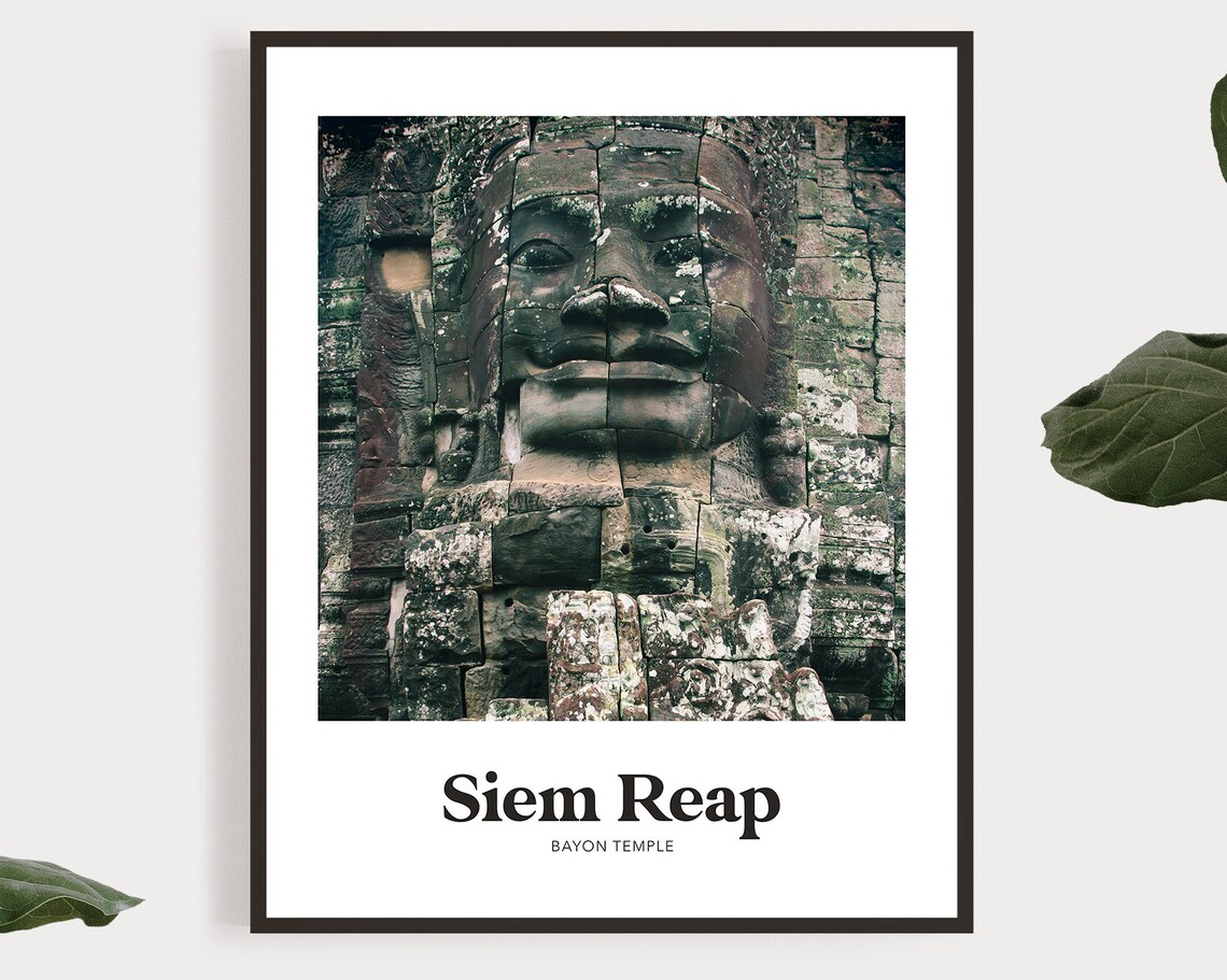 Siem Reap Cambodia Bayon Temple Stone Face Photo Travel Poster