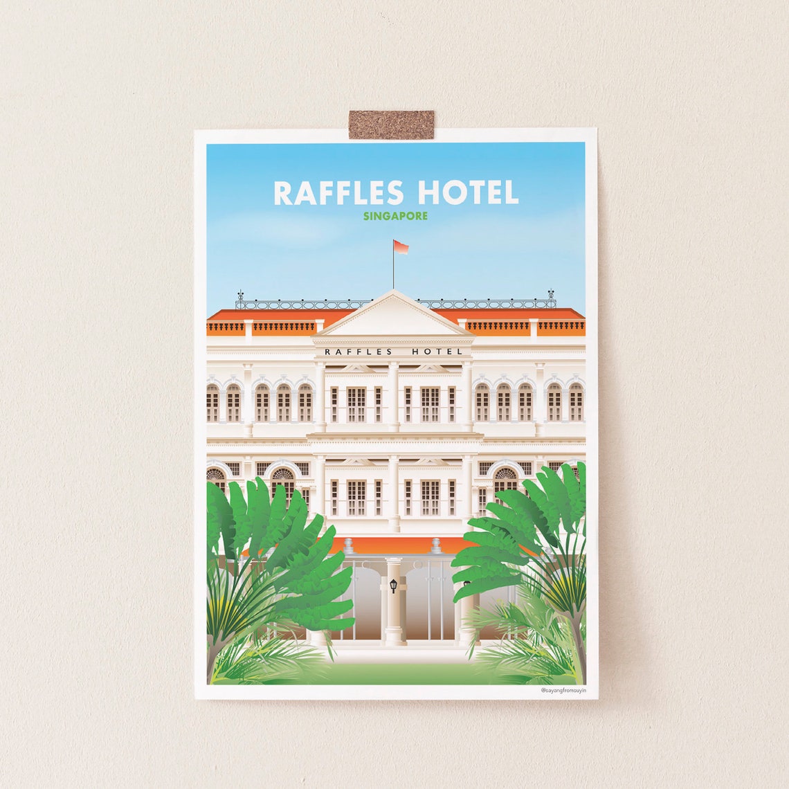 Raffles Hotel Singapore Colonial Landmark Illustration Poster - Image 3