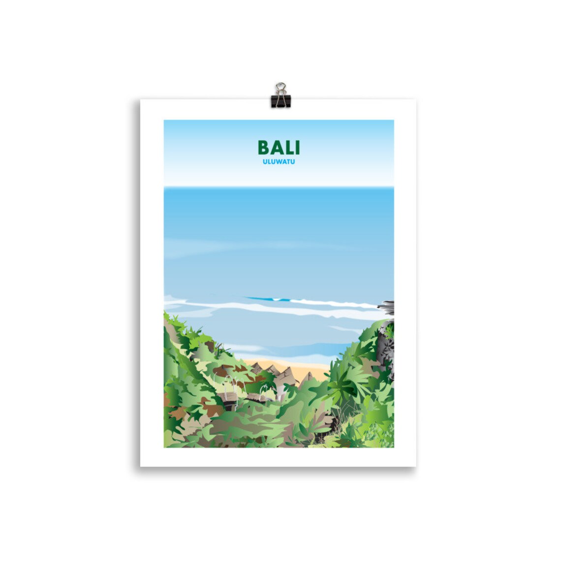 Bali Indonesia Uluwatu Cliff Ocean Minimalist Green Travel Poster - Image 3