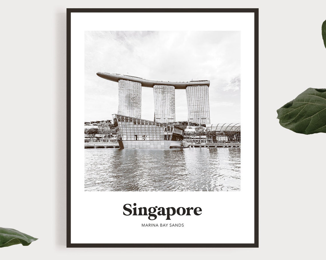 Singapore Marina Bay Sands Black and White Skyline Photo Poster