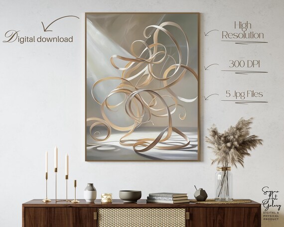 Abstract Ribbon Art Elegant Swirl Design With Soft Light Modern Beige Wall Decor