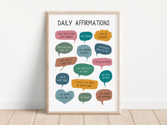 Daily Affirmations Mental Health Poster School Psychologist School Social Worker Positive Affirmation Daily Check In Note To Self
