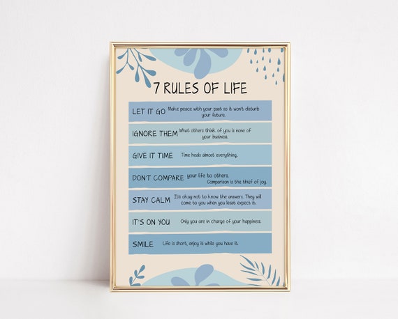 7 Rules Of Life Poster Therapy Office Decor Life Rules Print Psychology Wall Art Inspirational Quotes