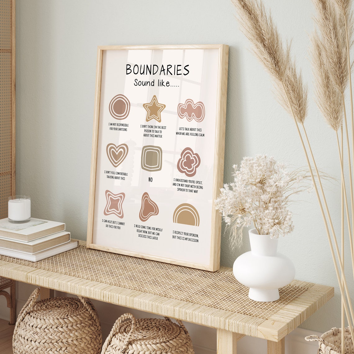Boundaries Sound Like Abstract Shapes Neutral Tones Therapy Poster - Image 2