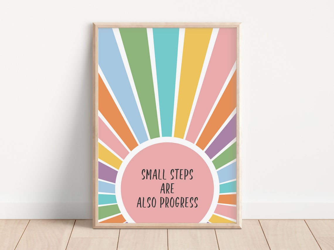 Small Steps Are Also Progress Pastel Rainbow Sunburst Quote Poster - Image 3