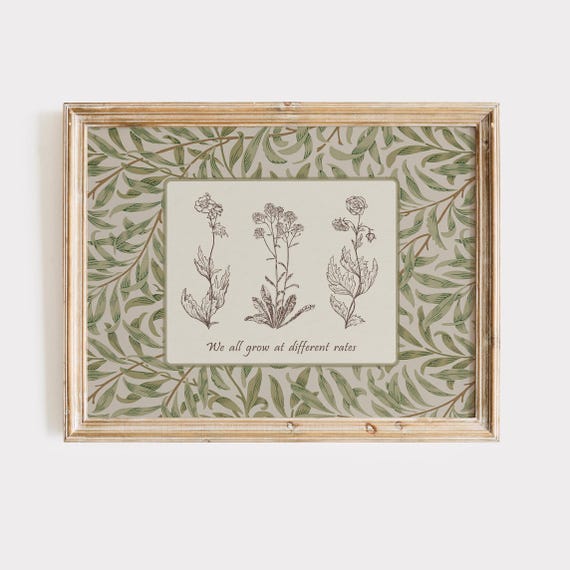 Vintage Wall Art For Therapy Office Decor We All Grow At Different Rates Mental Health Poster Inspirational Print