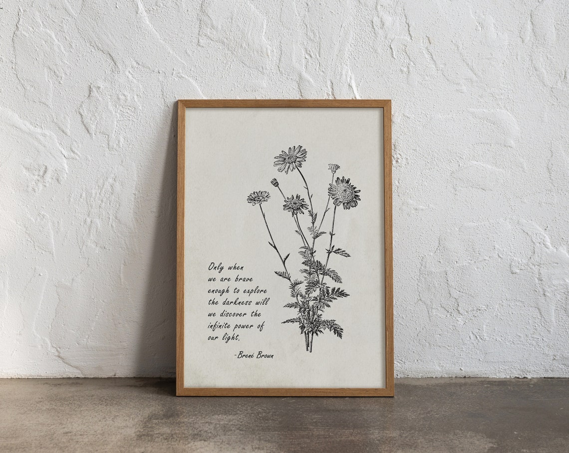 Brene Brown Brave Enough Darkness Light Vintage Botanical Poster