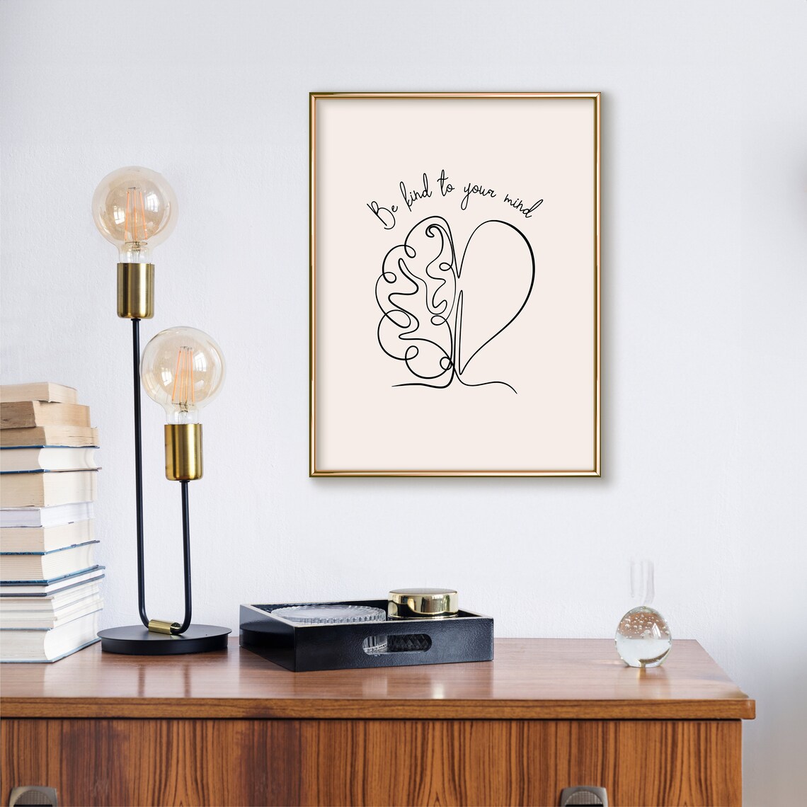 Be Kind To Your Mind Line Art Brain Heart Mental Health Poster - Image 3