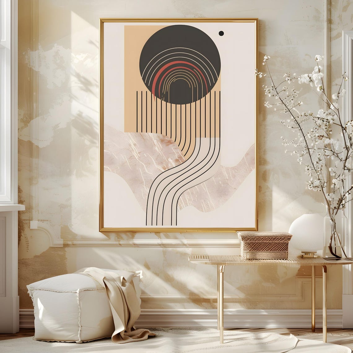 Mid Century Modern Wall Art Abstract Wall Decor Art Print Minimal Black And White Art Print Boho Art Neutral Geometric Shapes Wall Art - Image 4